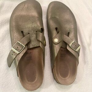 Birkenstock Rare Gold/Silver Metallic Boston Clogs Sz 40